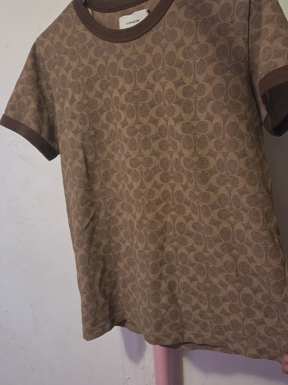Coach Men’s Brown Signature Jacquard Ringer Tee